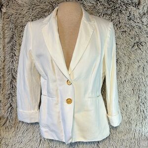 Alex Marie women’s blazer size 8 gold double button Miami Vice vibes linen blend